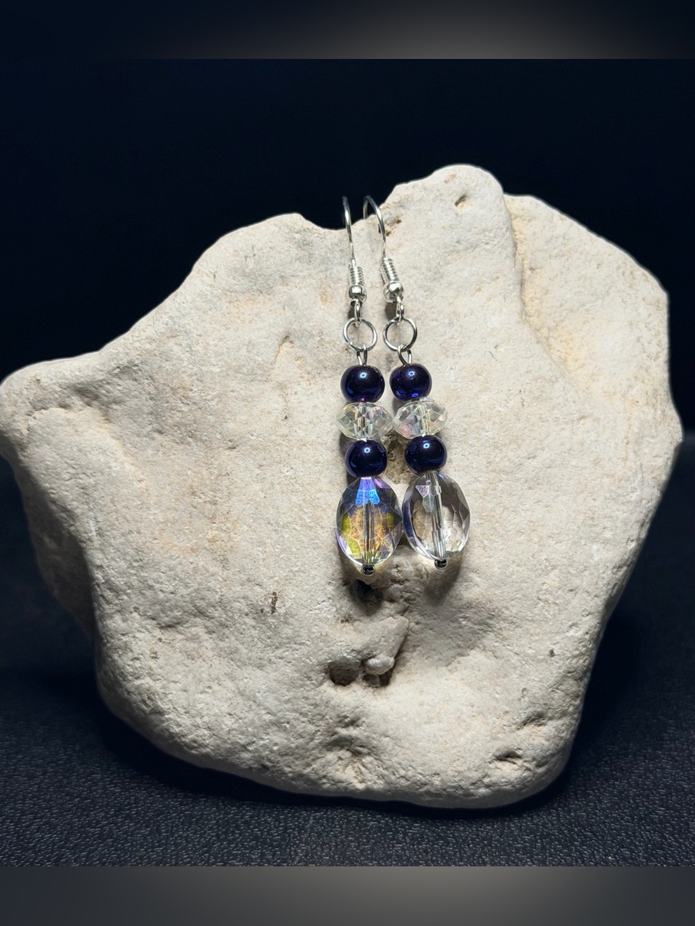 ✨Handcrafted✨Crystal Drop Earrings with Navy Accent